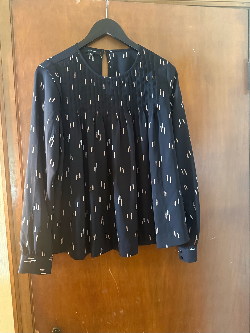 Alfani Navy Blouse with Ivory Dash Print